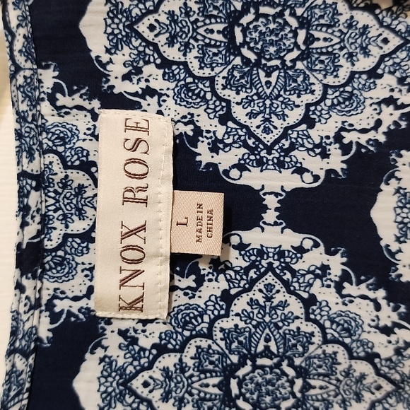 Knox Rose L Blue and White Tie Front Long Sleeve Blouse - Picture 2 of 10